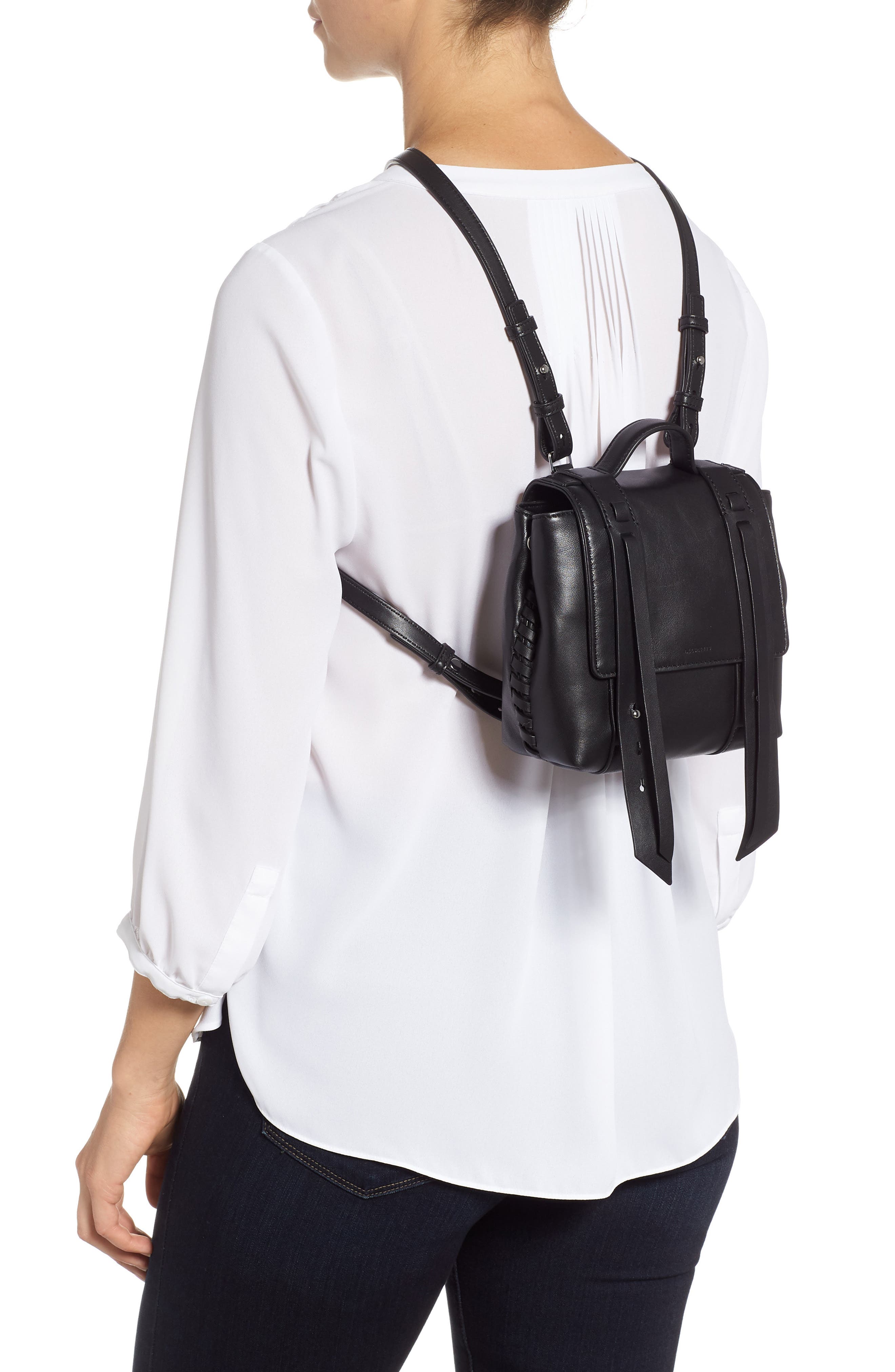 AllSaints Fin Mini Leather Convertible Backpack, Alternate, color, 