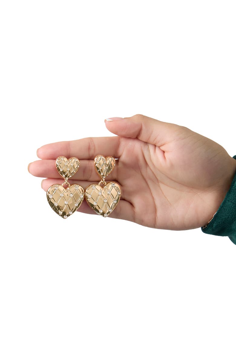 Double Heart Drop Earrings, Alternate, color, Gold Tone