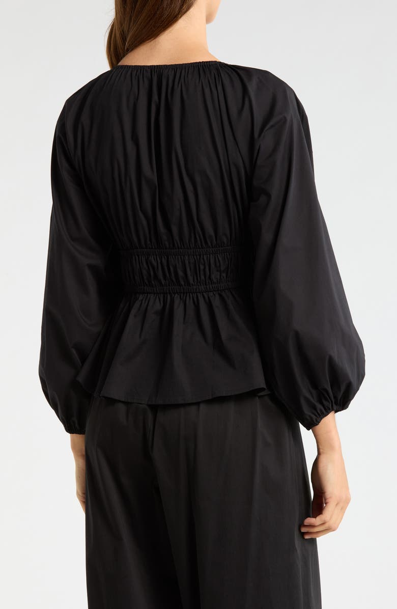 WAYF Jess Drawstring Stretch Cotton Poplin Top, Alternate, color, Black