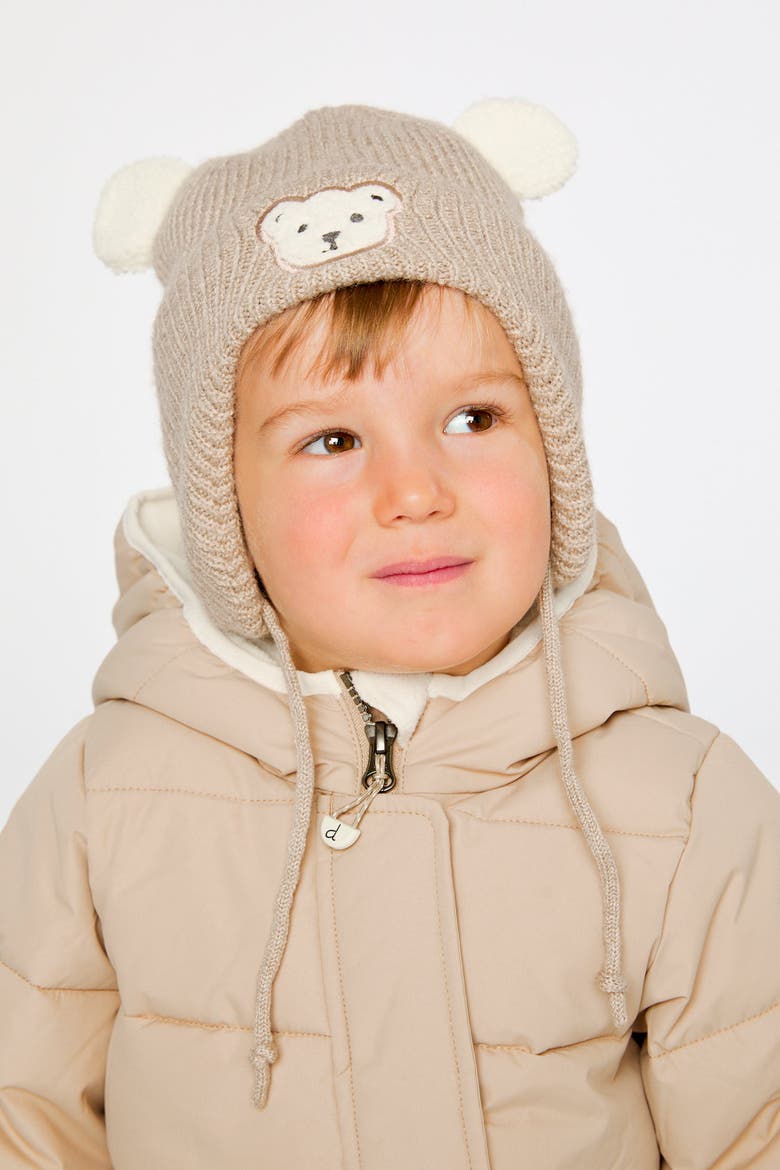 Winter Teddy Ears Fleece Lined Knit Hat with Chin Ties, Alternate, color, Light Taupe