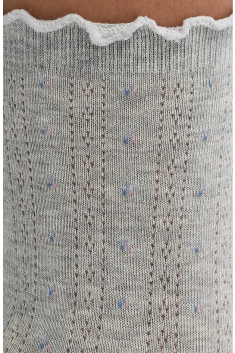 Margot Floral Pointelle Crew Socks, Alternate, color, GREY