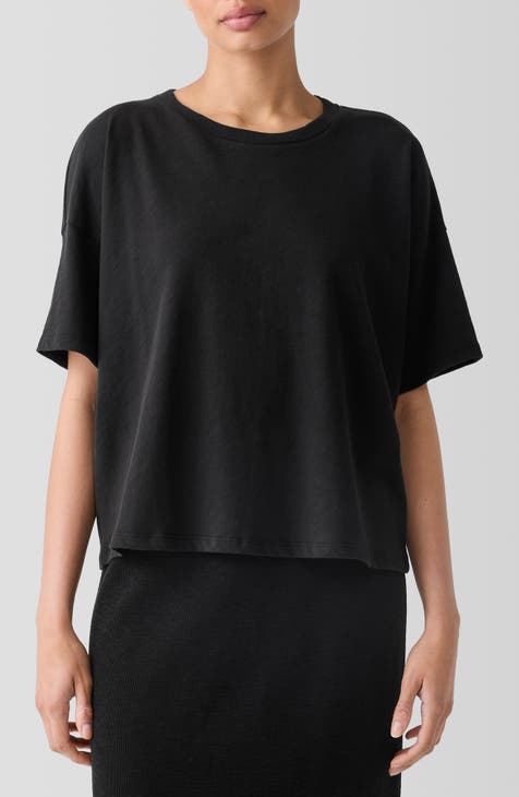 EILEEN FISHER black Soft Organic Cotton Twill popular Scoop Neck