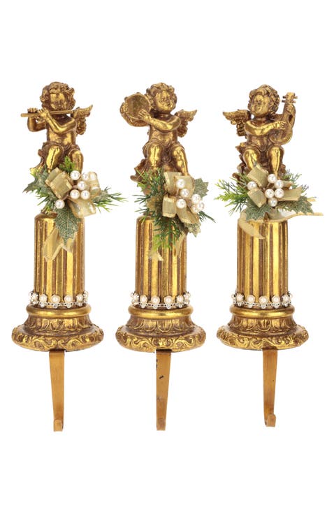 Jeweled Cherub Stocking Holder, Set of 3