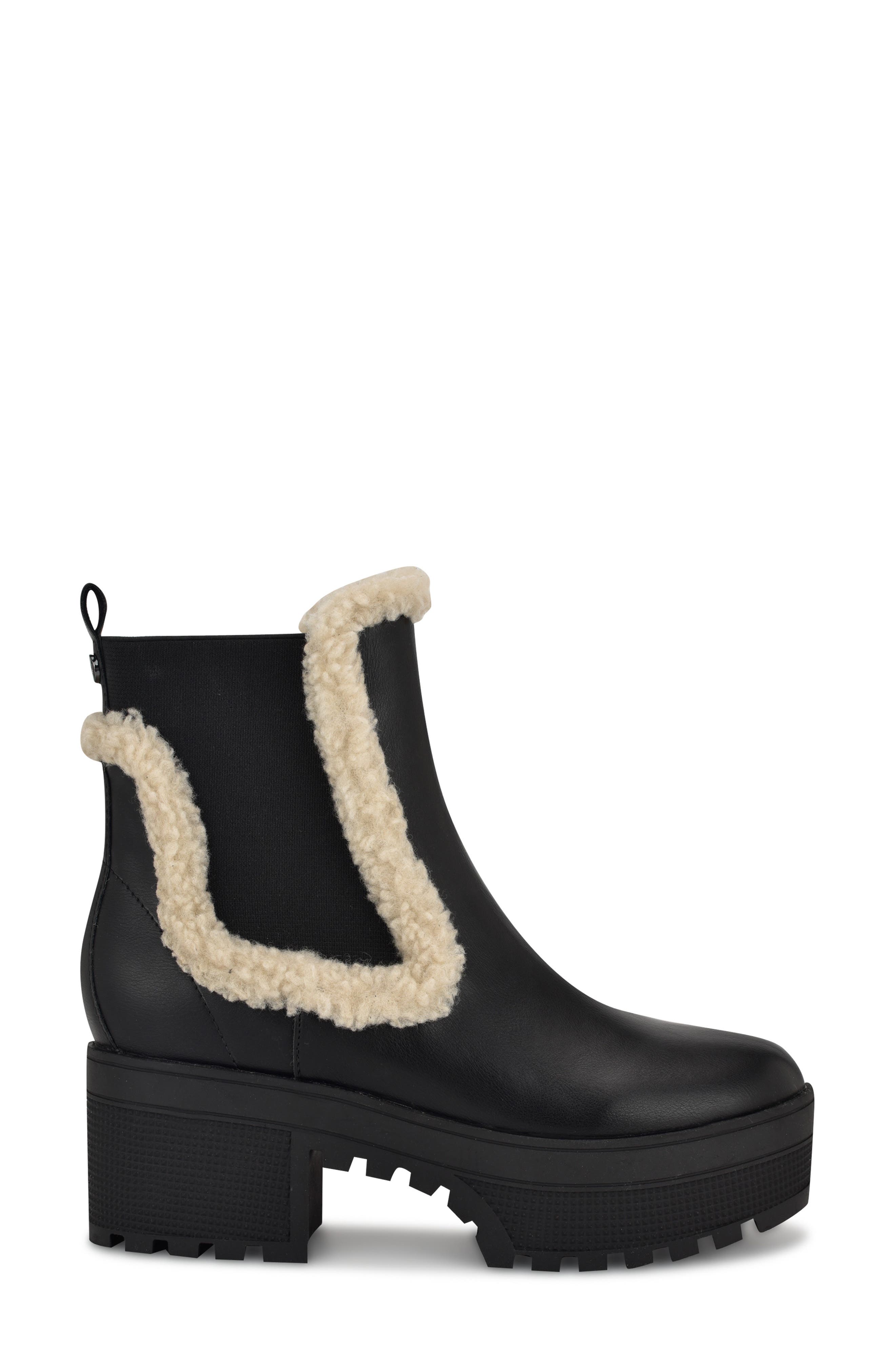 Nine West Haray Faux Shearling Lug Sole Chelsea Boot, Alternate, color, 
