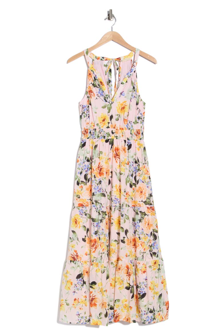 Halter Tiered Maxi Dress, Alternate, color, BLUSH/ ORANGE