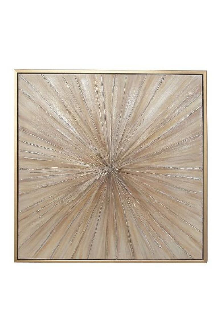 Brown Canvas Radial Starburst Framed Wall Art with Goldtone Frame, Alternate, color, GOLD