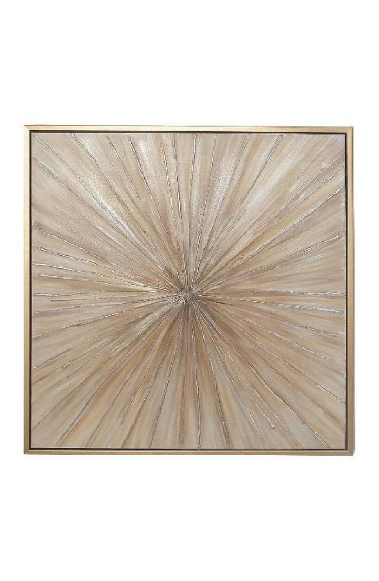 WILLOW ROW Brown Canvas Radial Starburst Framed Wall Art with Goldtone Frame, Alternate, color, 