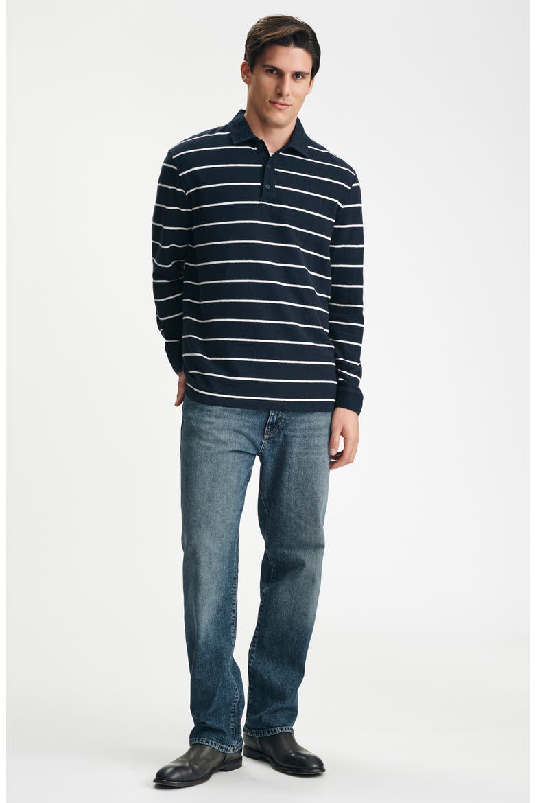 Striped Long Sleeve Polo, Alternate, color, NAVY