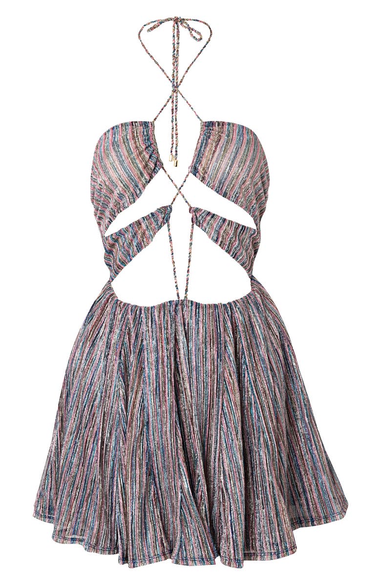 Maaji Golden Stripes Odaline Metallic Cutout Cover-Up Minidress, Alternate, color, 