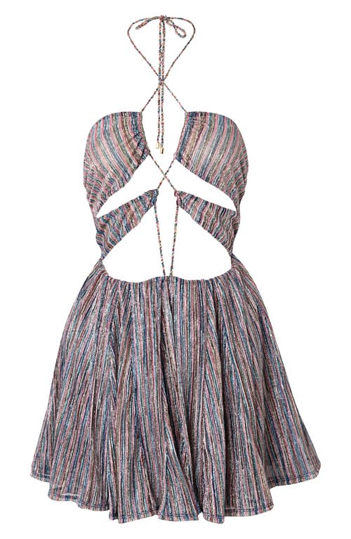 Maaji Golden Stripes Odaline Metallic Cutout Cover-up Minidress In Open Blue
