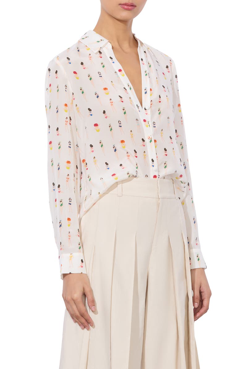 Alice + Olivia Eloise Sunbather Print Silk Button-Up Shirt, Alternate, color, 