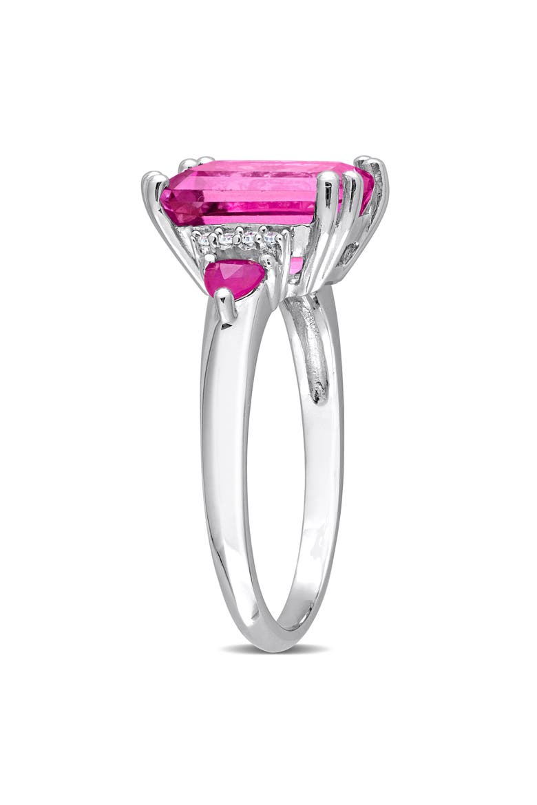 Sterling Silver Pink Topaz & Diamond Emerald Cut Ring, Alternate, color, PINK