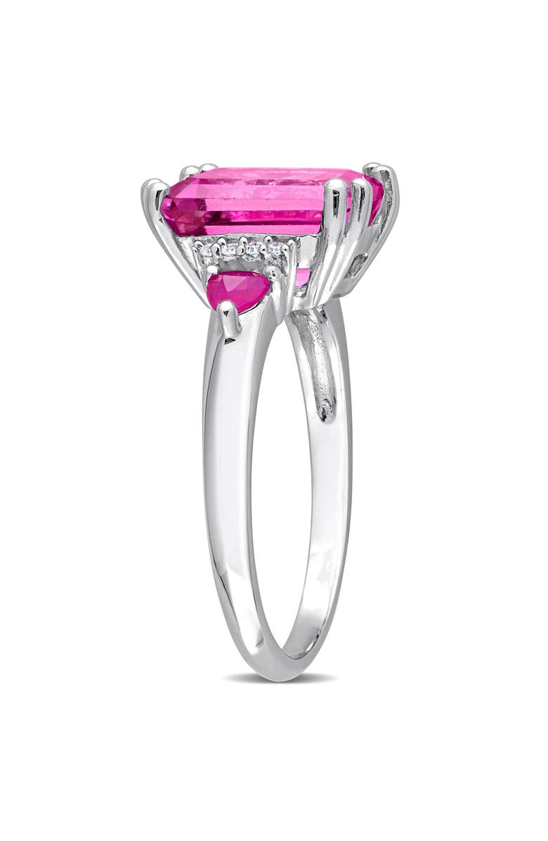 DELMAR Sterling Silver Pink Topaz & Diamond Emerald Cut Ring, Alternate, color, Pink