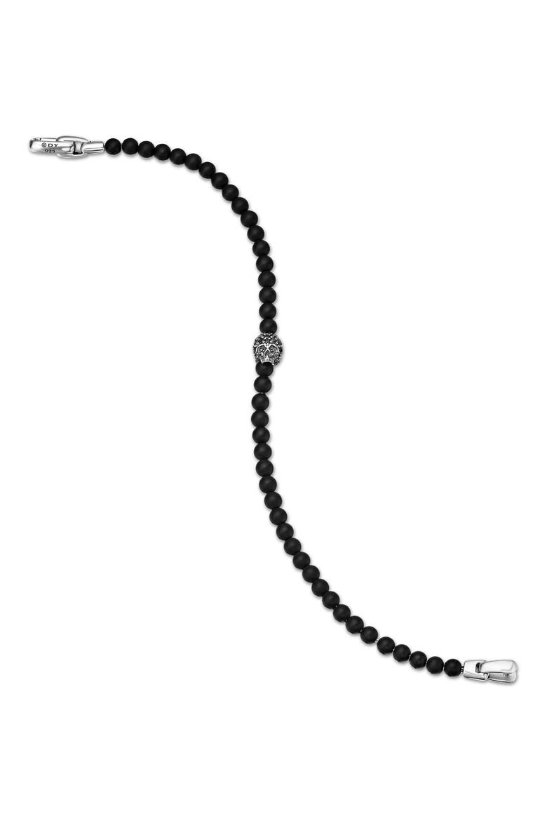 Memento Mori Skull Bracelet in Sterling Silver with Black Onyx and Pavé Black Diamonds, Alternate, color, STERLING SILVER