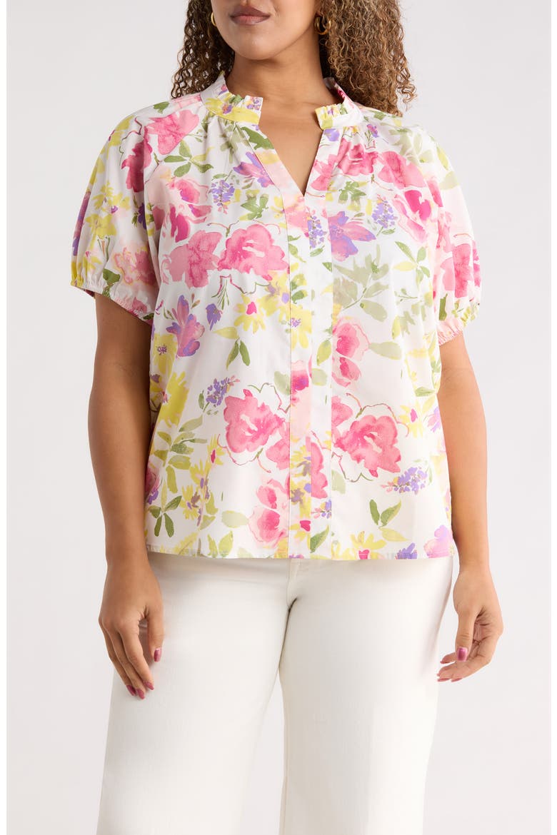 Leonie Floral Lena Split Neck Top, Main, color, BLUSH-YELLOW