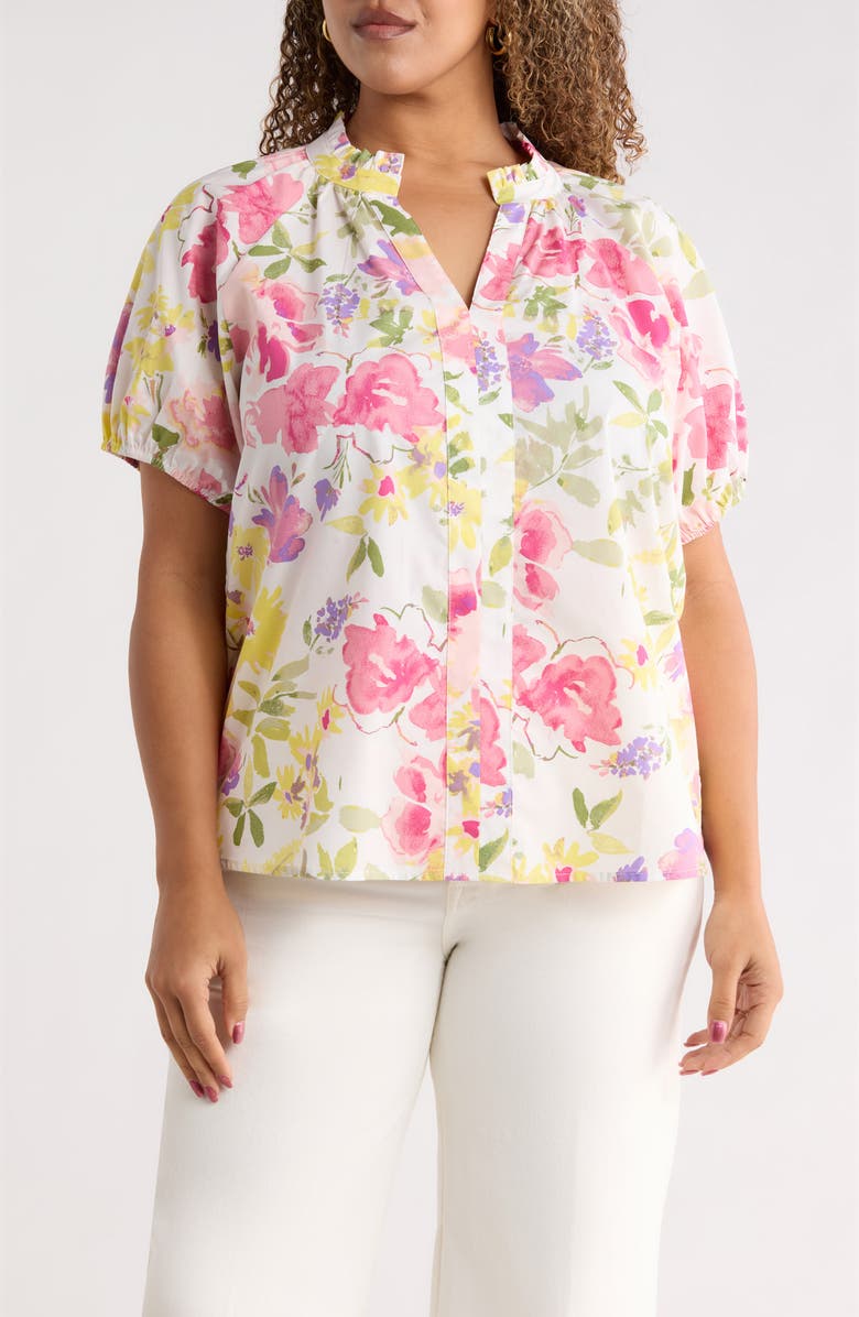 SUGARLIPS Leonie Floral Lena Split Neck Top, Main, color, Blush-Yellow