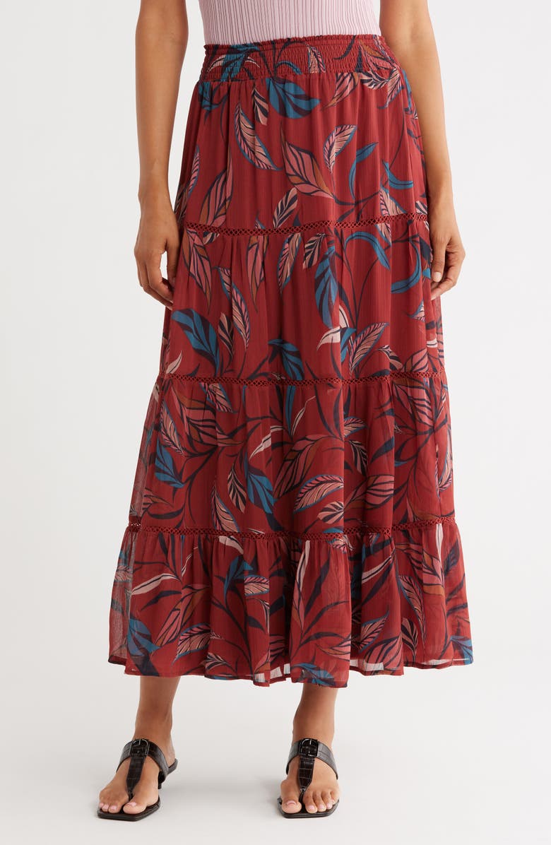 DR2 by Daniel Rainn Mixed Paisley Tiered Maxi Skirt, Main, color, Cinnamon