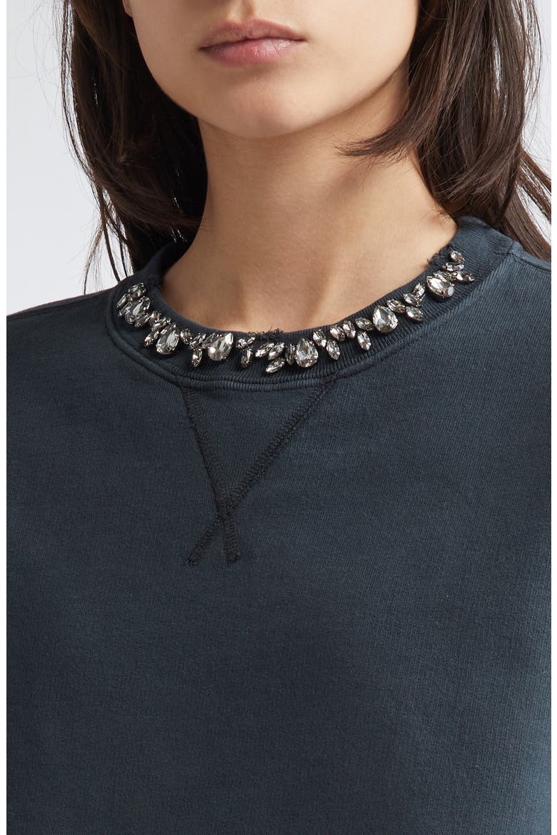 Crystal Embellished Cotton Crop Sweatshirt, Alternate, color, WASHED BLACK