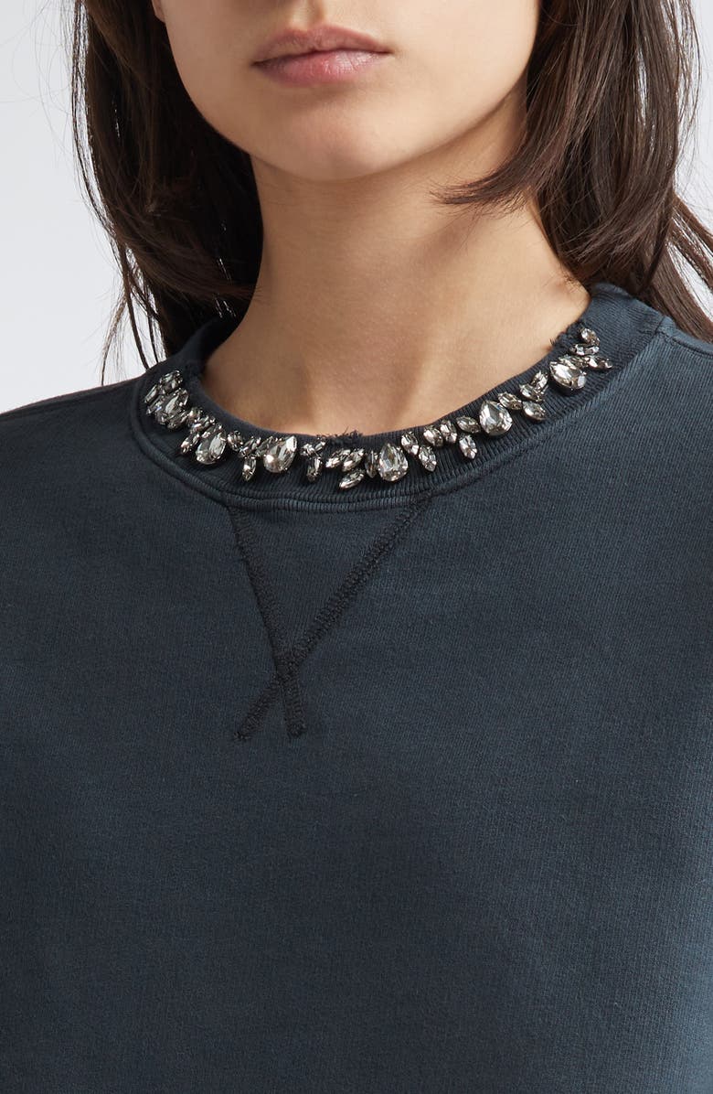 Golden Goose Crystal Embellished Cotton Crop Sweatshirt, Alternate, color, Washed Black