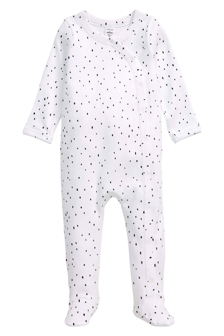Print Cotton Footie, Main, color, WHITE SPECKLES