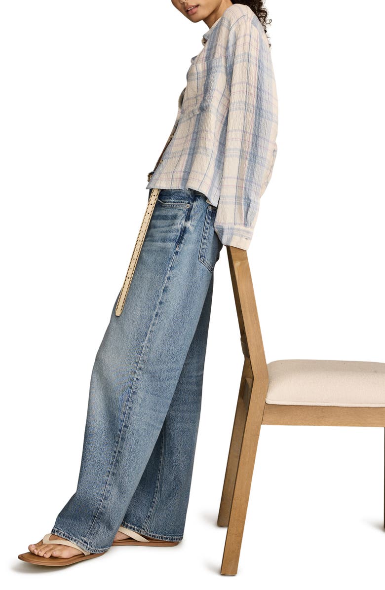 Lucky Brand Plaid Crop Button-Up Shirt, Alternate, color, Blue Plaid