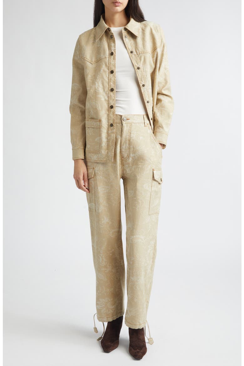 Floral Drawstring Hem Cargo Jeans, Alternate, color, MULTICOLOR BEIGE BASE