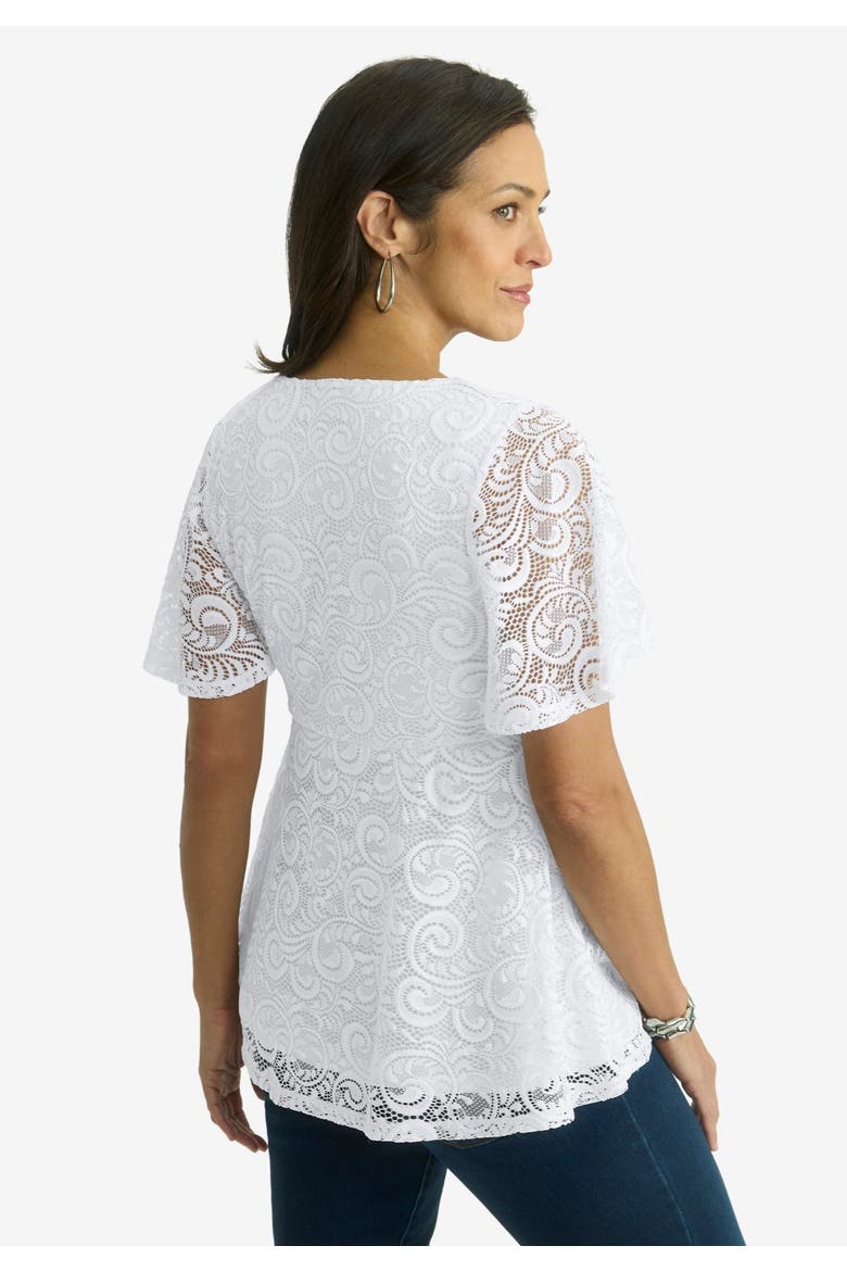 Square Neck Lace Peplum Tunic, Alternate, color, WHITE