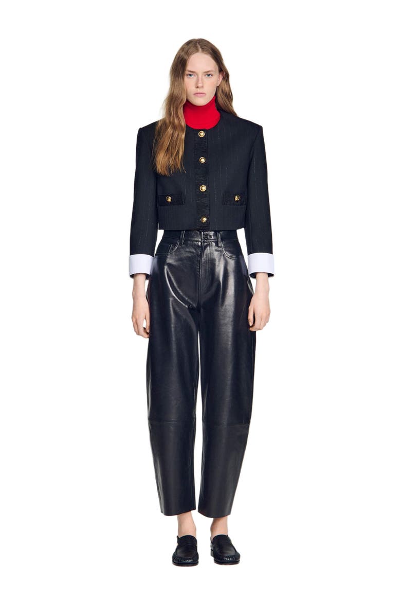 Cropped striped wool jacket, Alternate, color, Black
