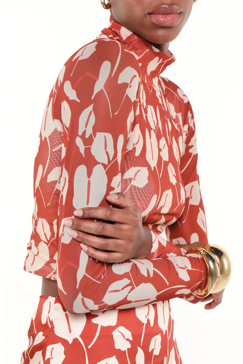 Print Turtleneck Mesh Top, Alternate, color, BEIGE BRAVE FLORA