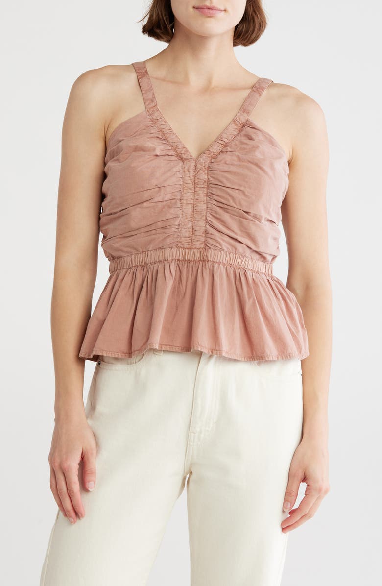 Lucky Brand Shirred Peplum Top, Main, color, Ash Rose