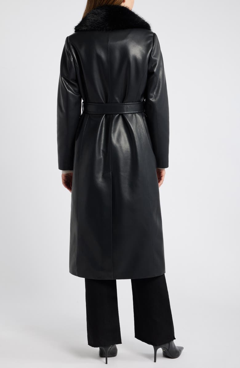MICHAEL Michael Kors Belted Faux Leather Coat with Faux Fur Collar, Alternate, color,