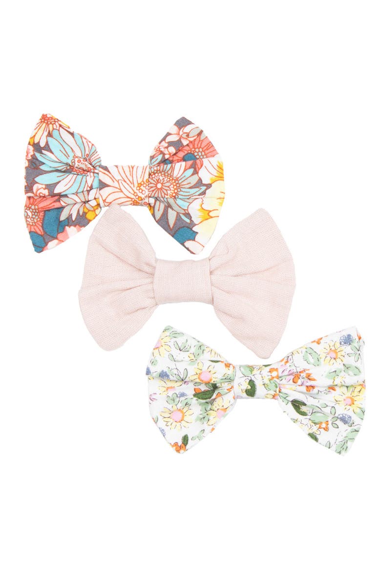Vintage Floral Small Hair Bow Set, Main, color, Yellow Multi