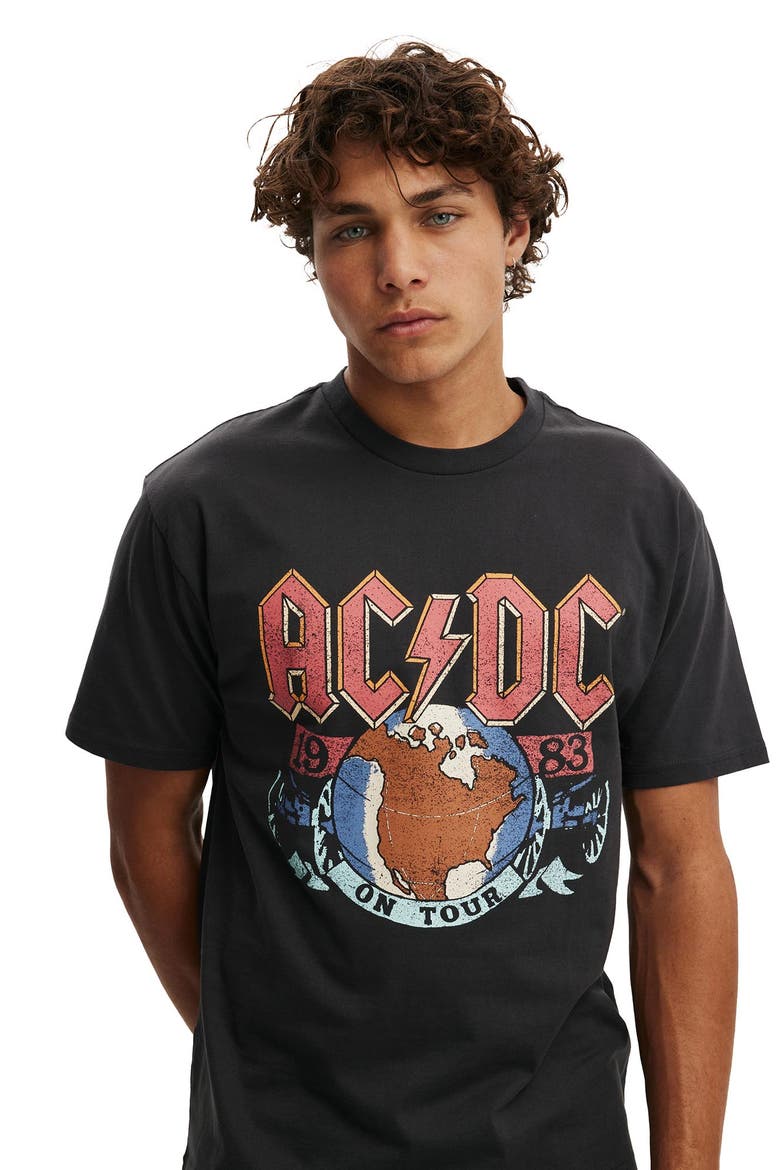 Men's Premium Loose Fit Music T-Shirt, Alternate, color, Washed Black - Ac Dc - On