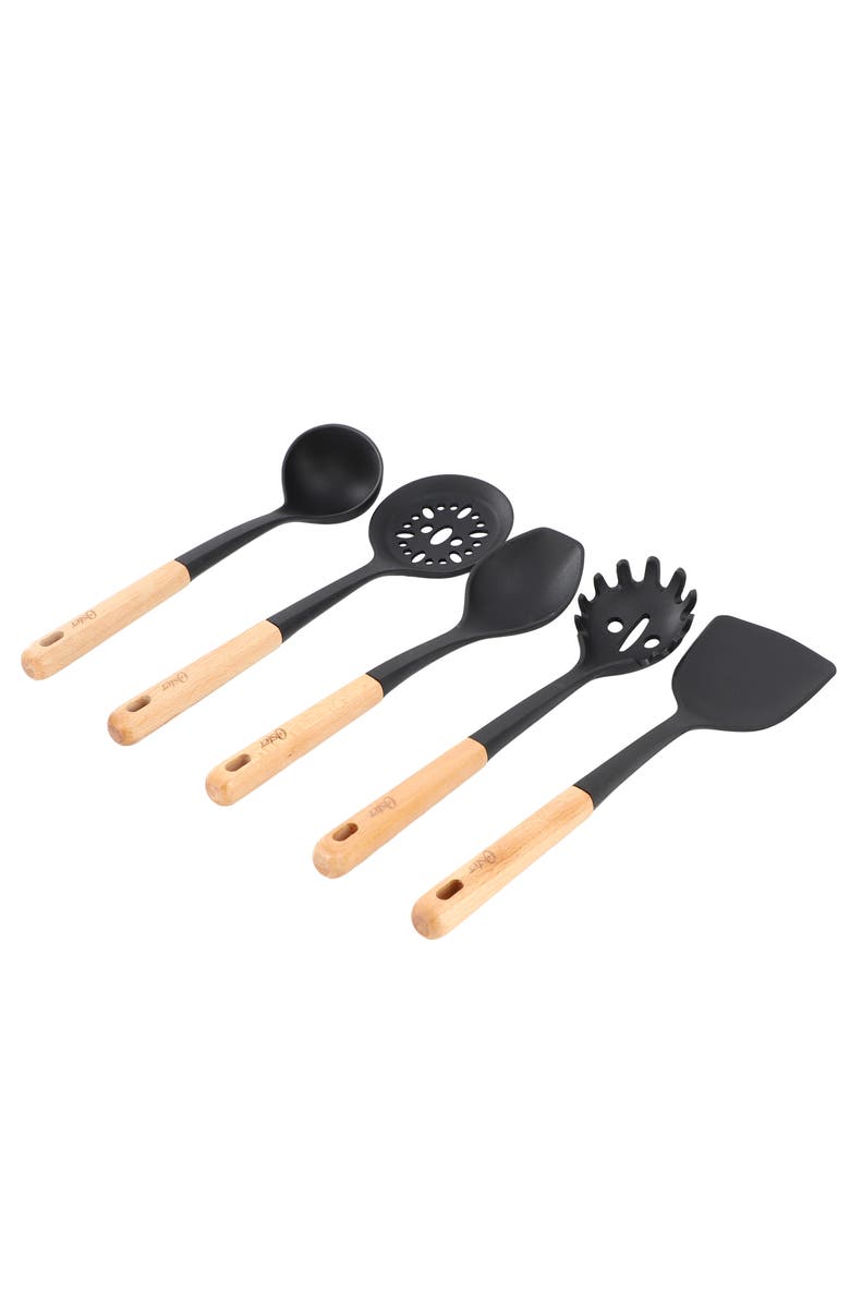 OSTER Marion 5 Piece Silicone and Wood Kitchen Tool Set, Main, color, Black