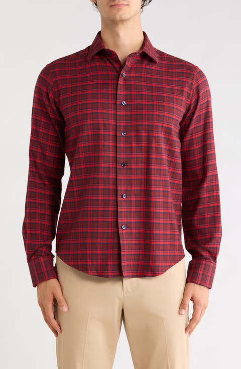 Plaid Flannel Trim Fit Button-Down Shirt