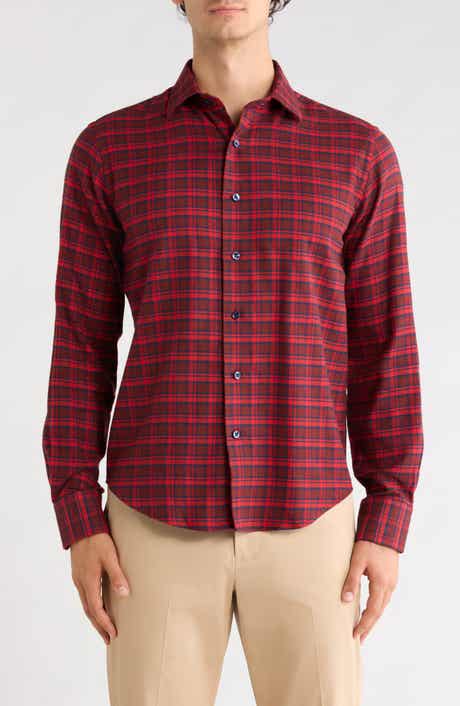 Plaid Flannel Trim Fit Button-Down Shirt