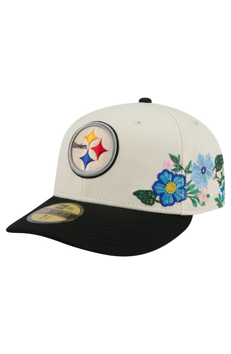 New Era Men's New Era Cream/Black Pittsburgh Steelers Tonal Floral 59FIFTY Fitted Hat, Main, color, Cream