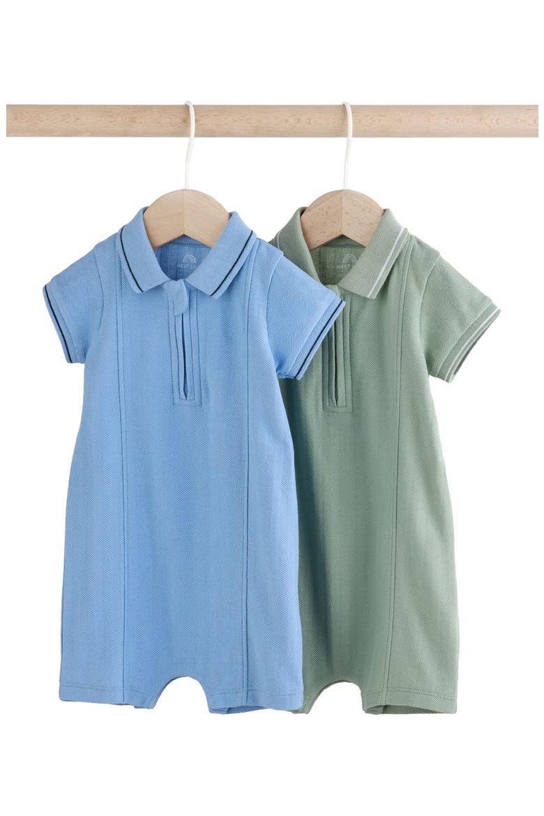 Set of 2 Assorted Zip Polo Rompers, Main, color, BLUE