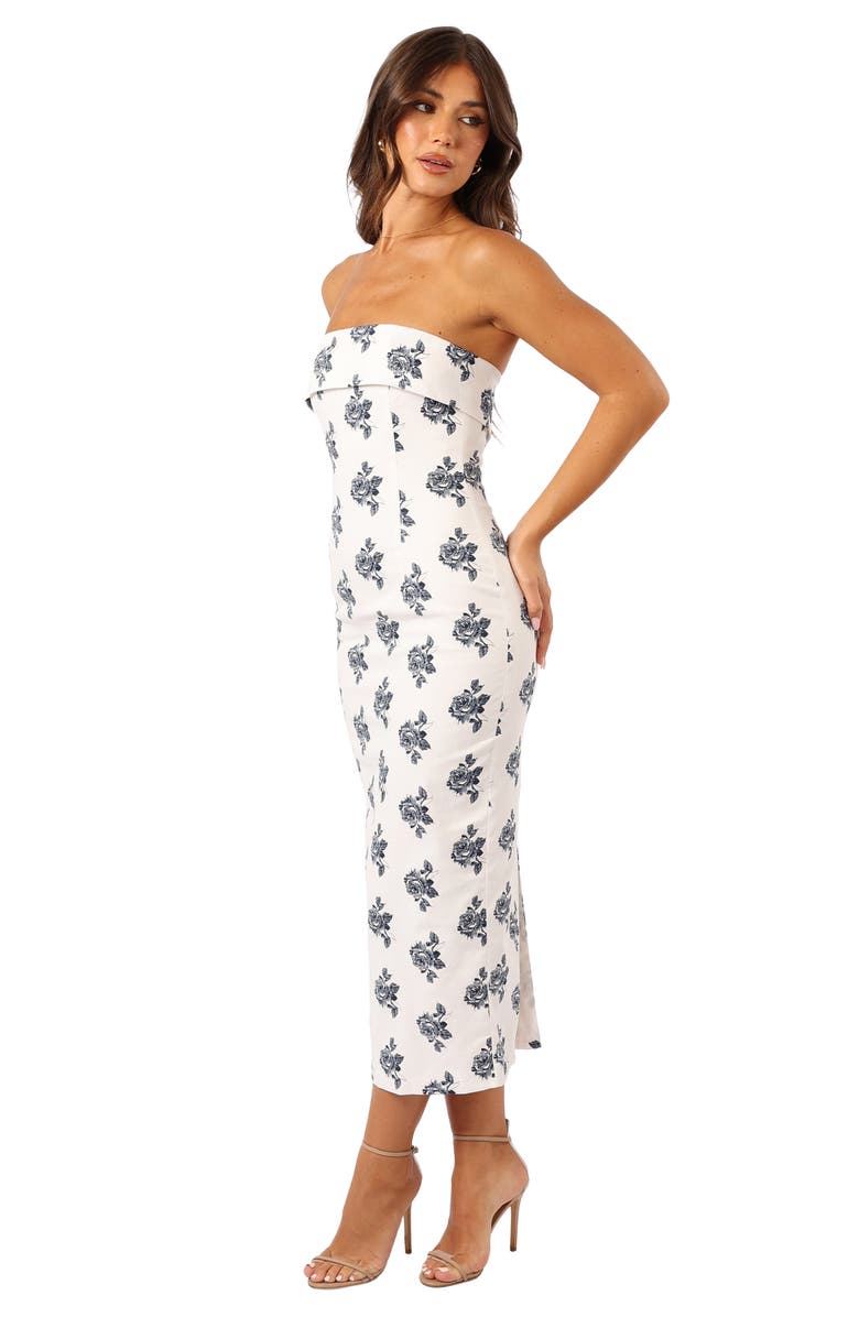 Petal & Pup Toni Floral Strapless Midi Dress, Alternate, color, Off White