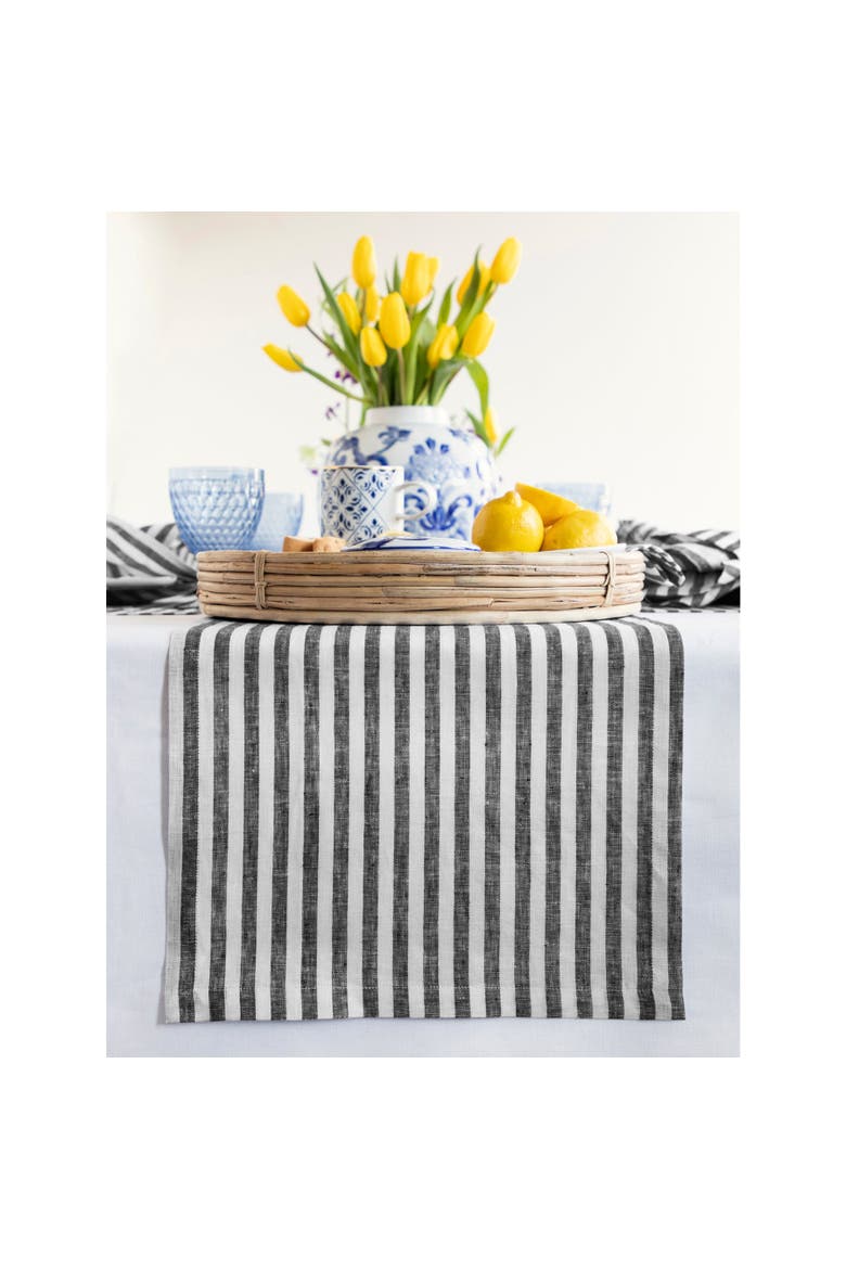 Linen Table Runner - Amalfi Stripe, Main, color, Black and White