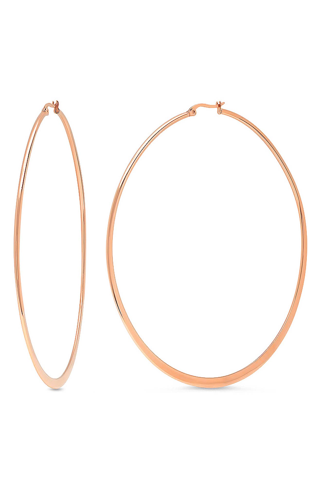 Steeltime Flat Hoop Earrings In Rose Gold