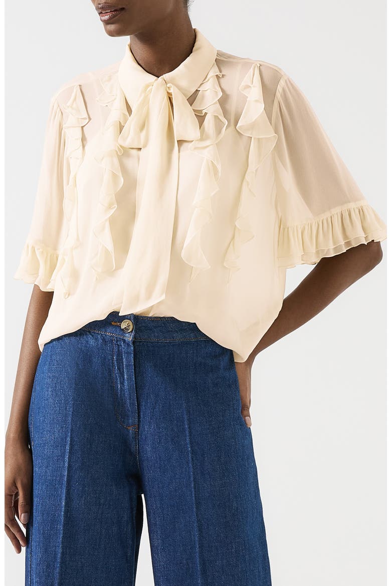 Corissa Ruffle Chiffon Button-Up Shirt, Alternate, color, IVORY