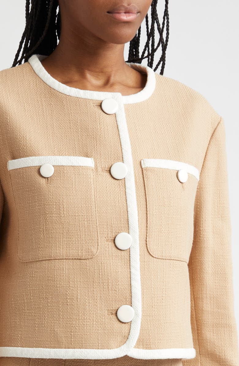 Veronica Beard Beale Contrast Detail Cotton Blend Tweed Jacket, Alternate, color, Khaki