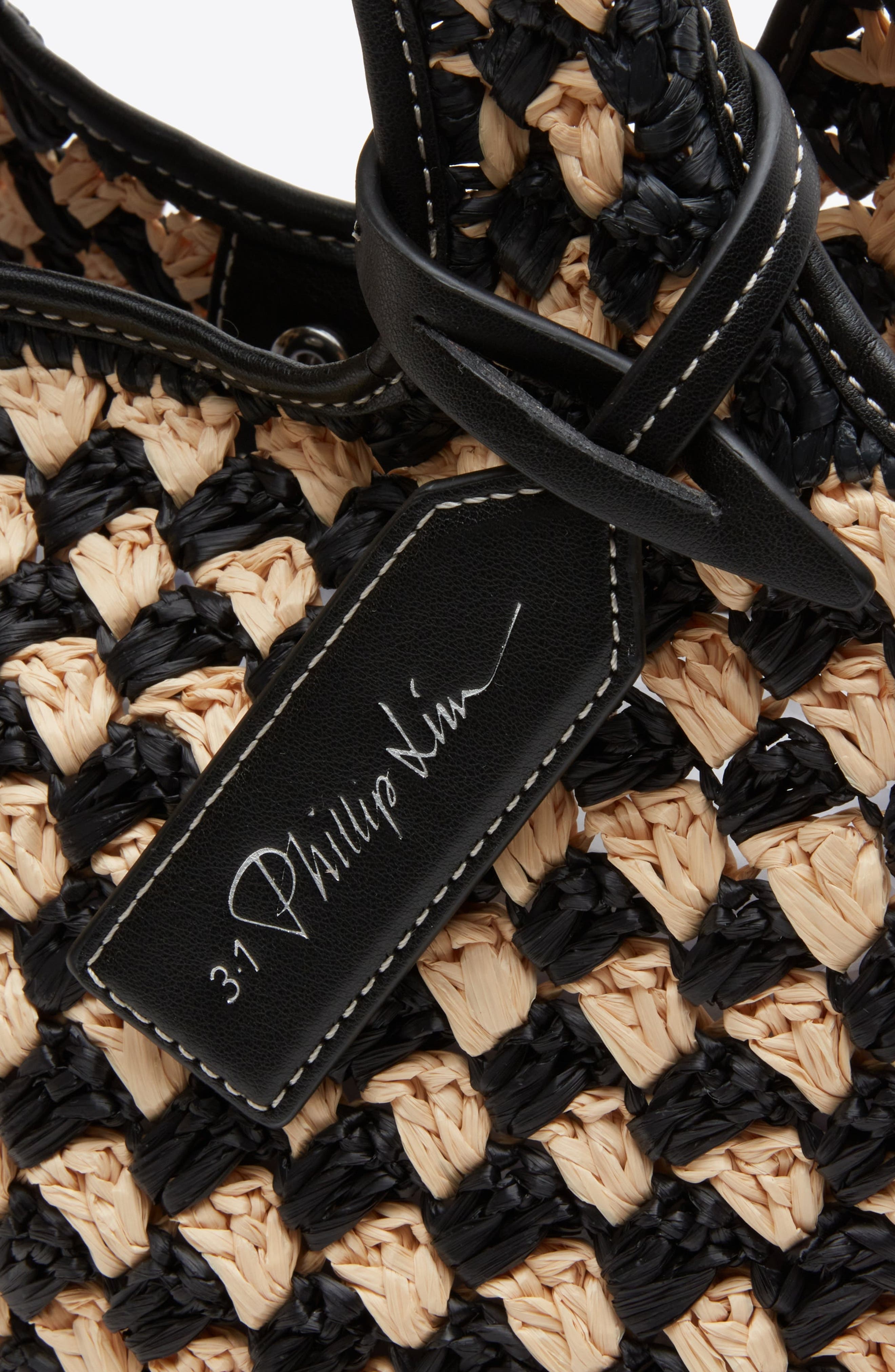 3.1 Phillip Lim Crochet Raffia Mini Market Tote, Alternate, color, Black-Buckwheat