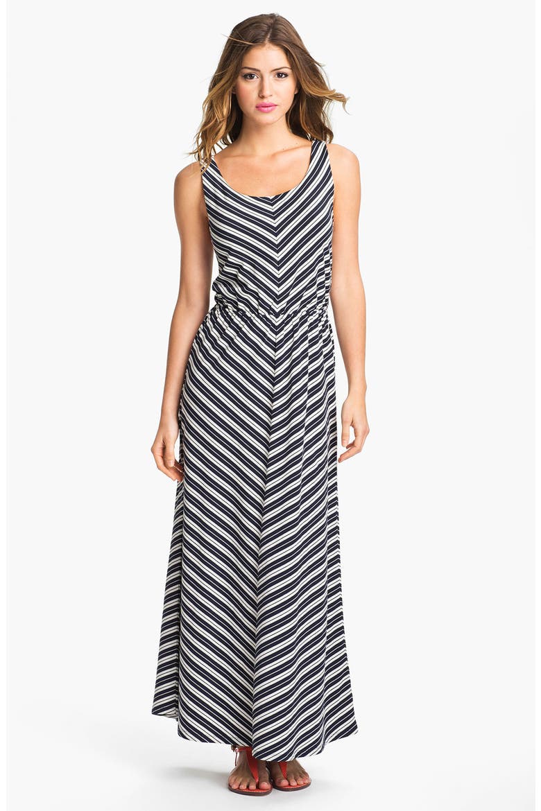 Chevron Stripe Maxi Dress, Main, color, NAVY/ WHITE