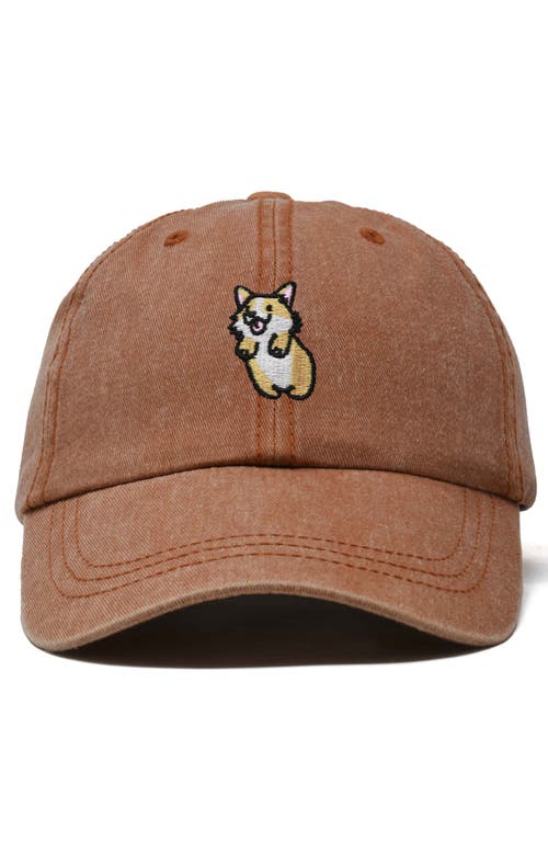 Dalix Leaping Corgi Embroidered Cap In Washed Orange