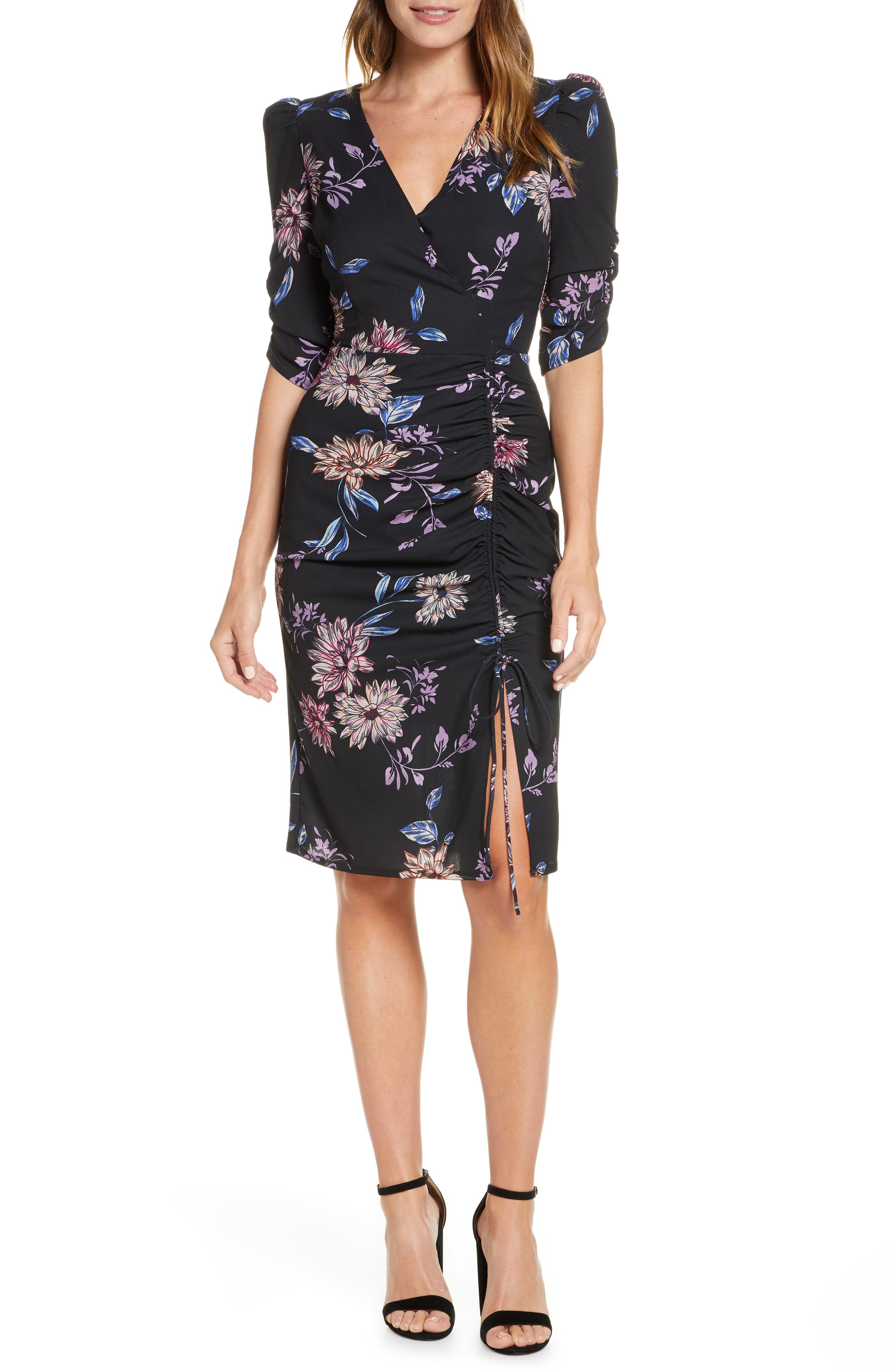 Floral Ruched Crepe Dress