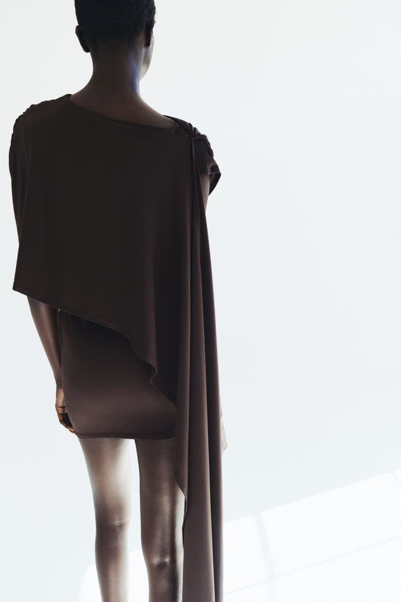 Cape-detail Draped Dress, Alternate, color, Dark brown