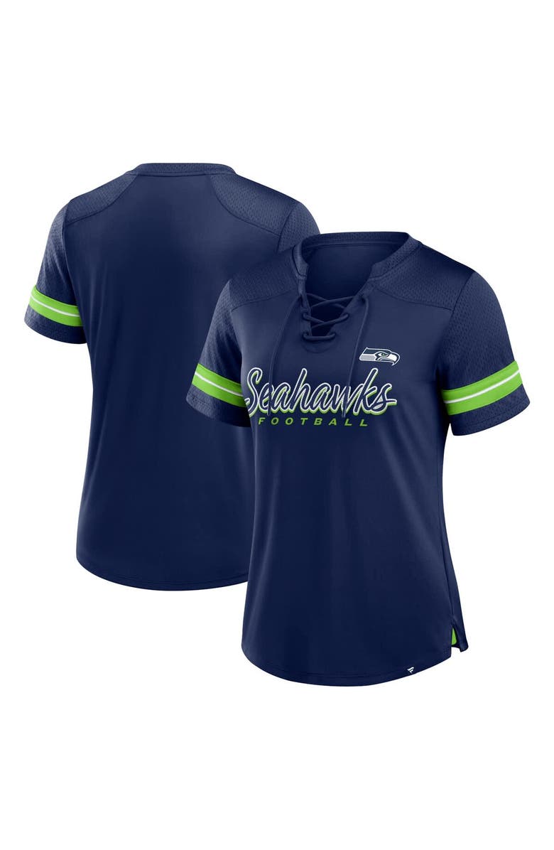 FANATICS Women's Fanatics College Navy Seattle Seahawks Play Script Lace-Up T-Shirt, Main, color, Navy