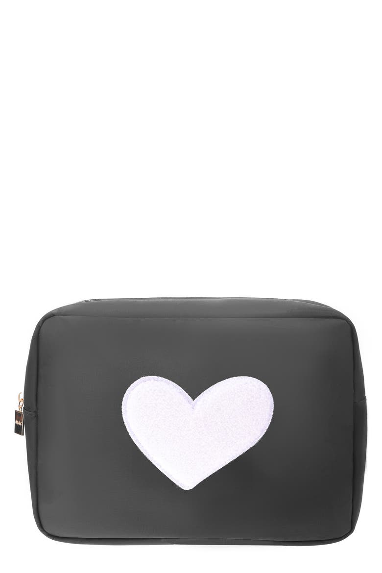 XL Heart Cosmetics Bag, Main, color, BLACK